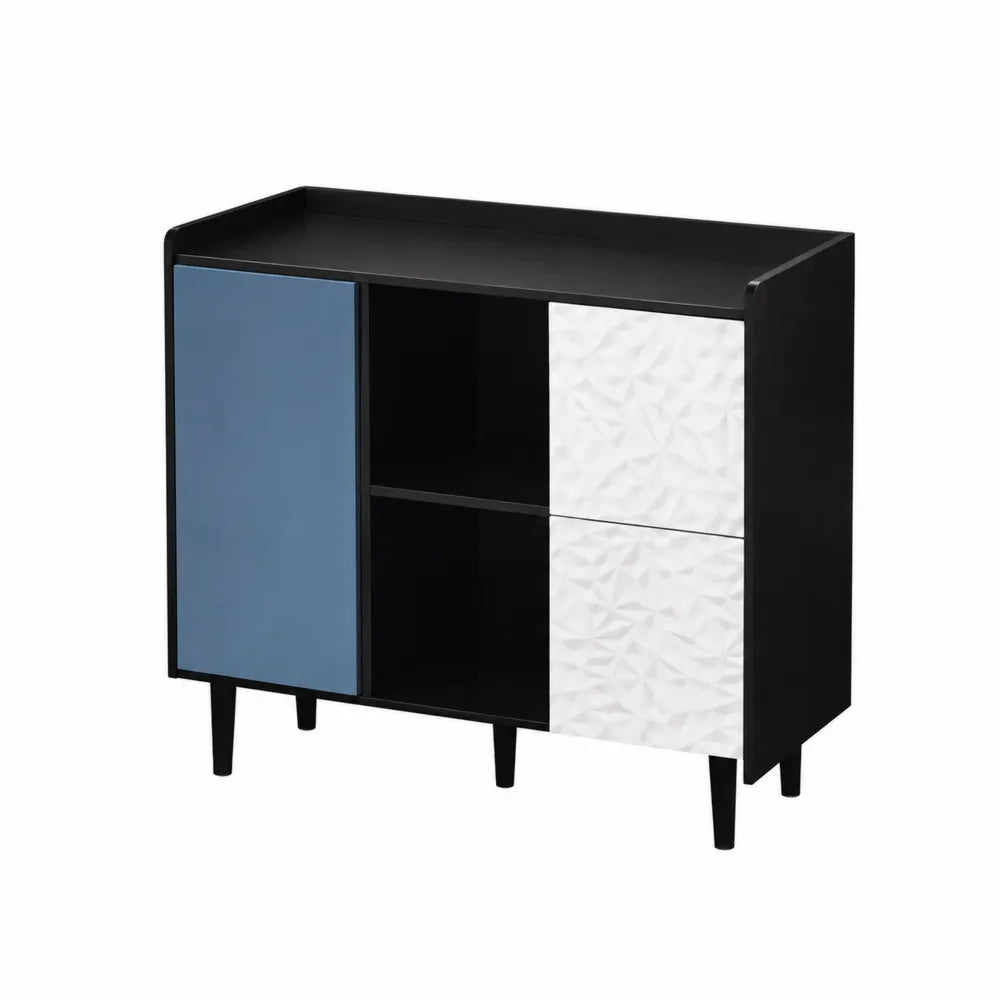 Sideboard Holz Schwarz/Blau/Weiß 80x35x90cm