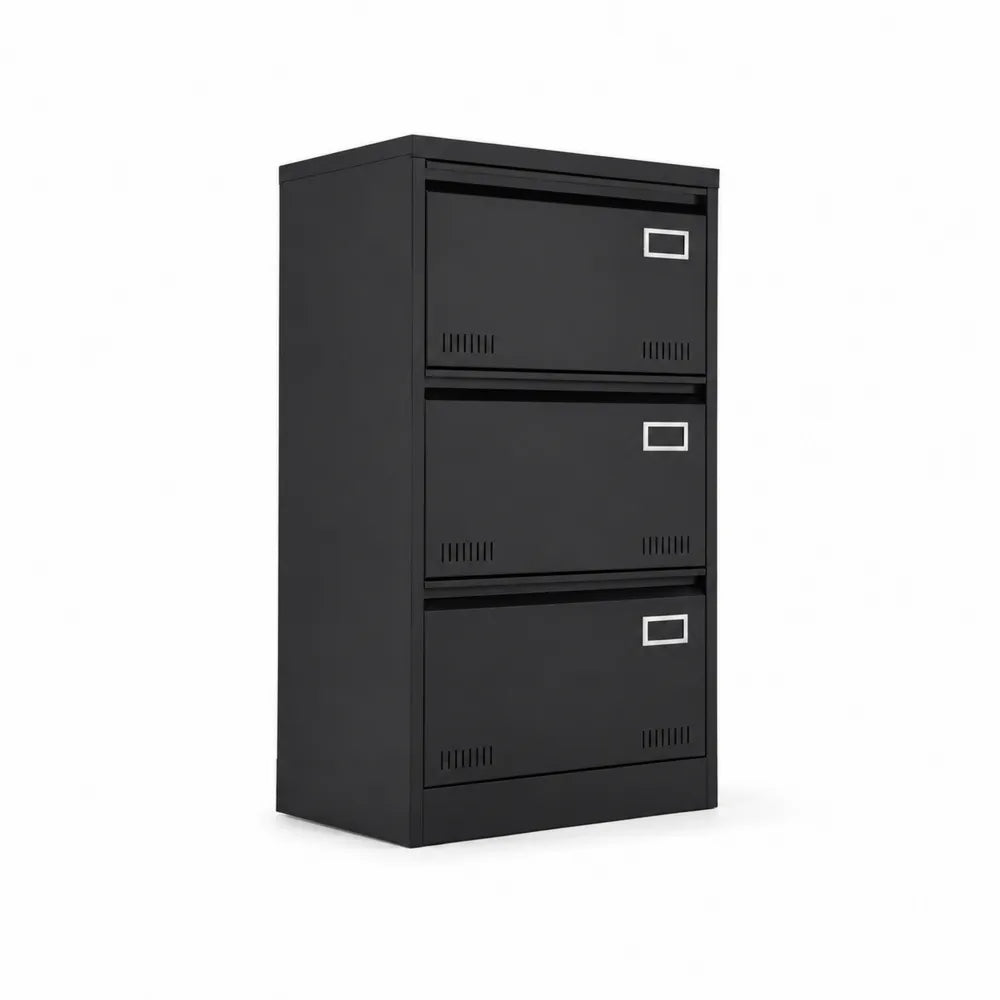 Stahlschrank mit 3 Schubladen, Schwarz 132x90x40 cm