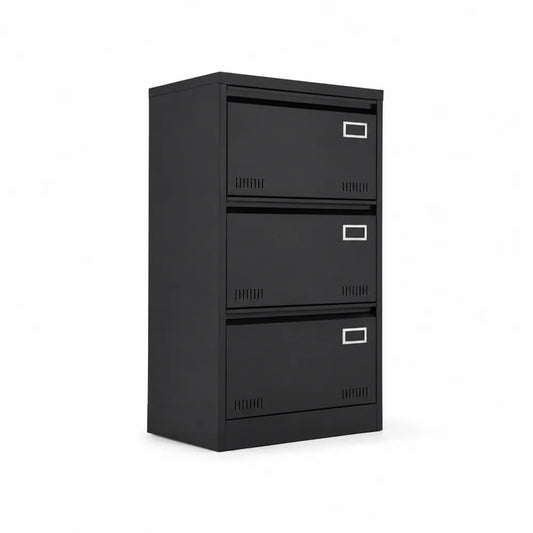 Stahlschrank mit 3 Schubladen, Schwarz 132x90x40 cm