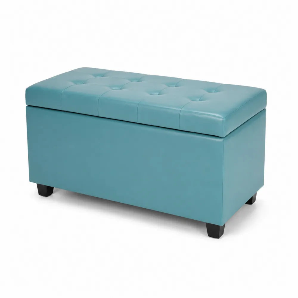 Rechteckiger Fußhocker mit Stauraum, Kunstleder, 76x38x38 cm, Blau