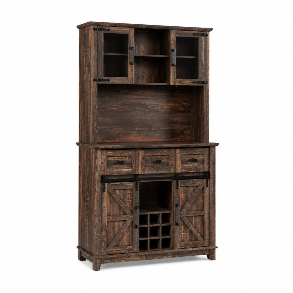 Rustikales Massivholz-Sideboard mit Oberschrank Braun 190 cm