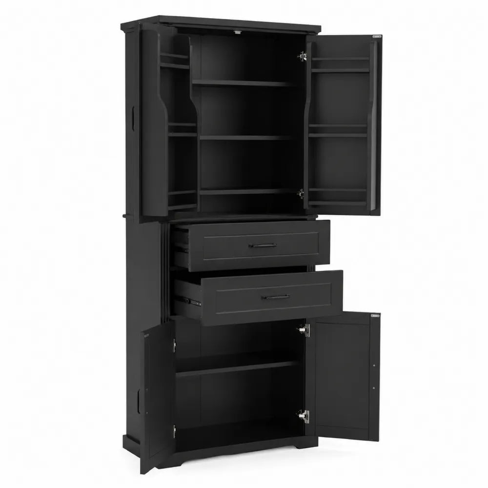 Küchenschrank Schwarz Holz mit 4 Türen und 2 Schubladen