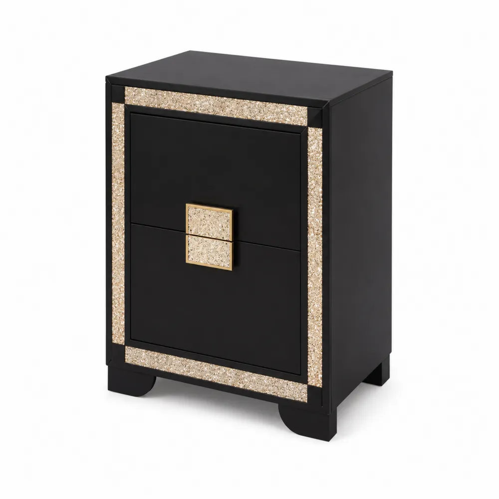 Schwarz/Gold Nachttisch MDF 2 Schubladen