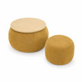 Rundes Hocker-Set aus Holz und Baumwolle, Senfgelb