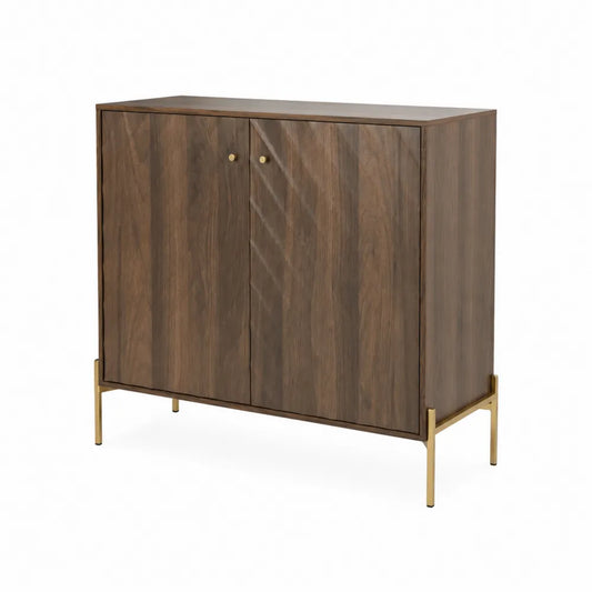 Sideboard aus Walnussholz mit Metallbeinen in Braun und Gold 100x40x80 cm