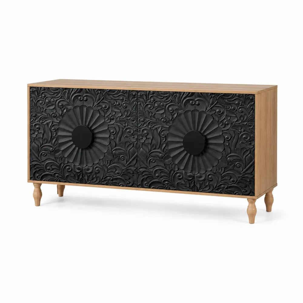 Sideboard Schwarz Holzverzierungen 120x40x75cm